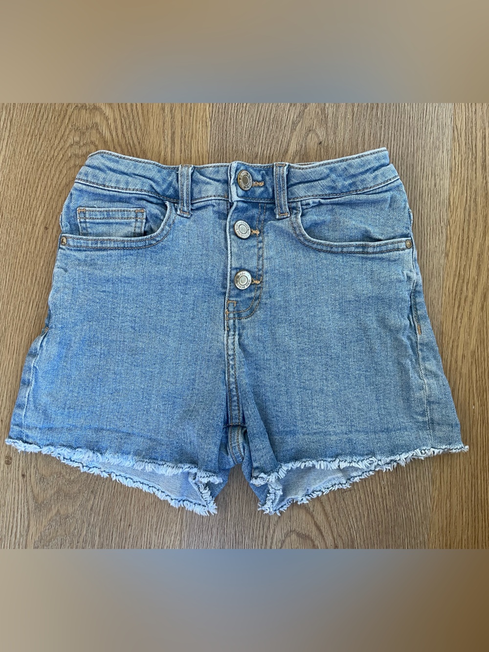 Mango Light Blue Denim Girls' Frayed Hem Shorts